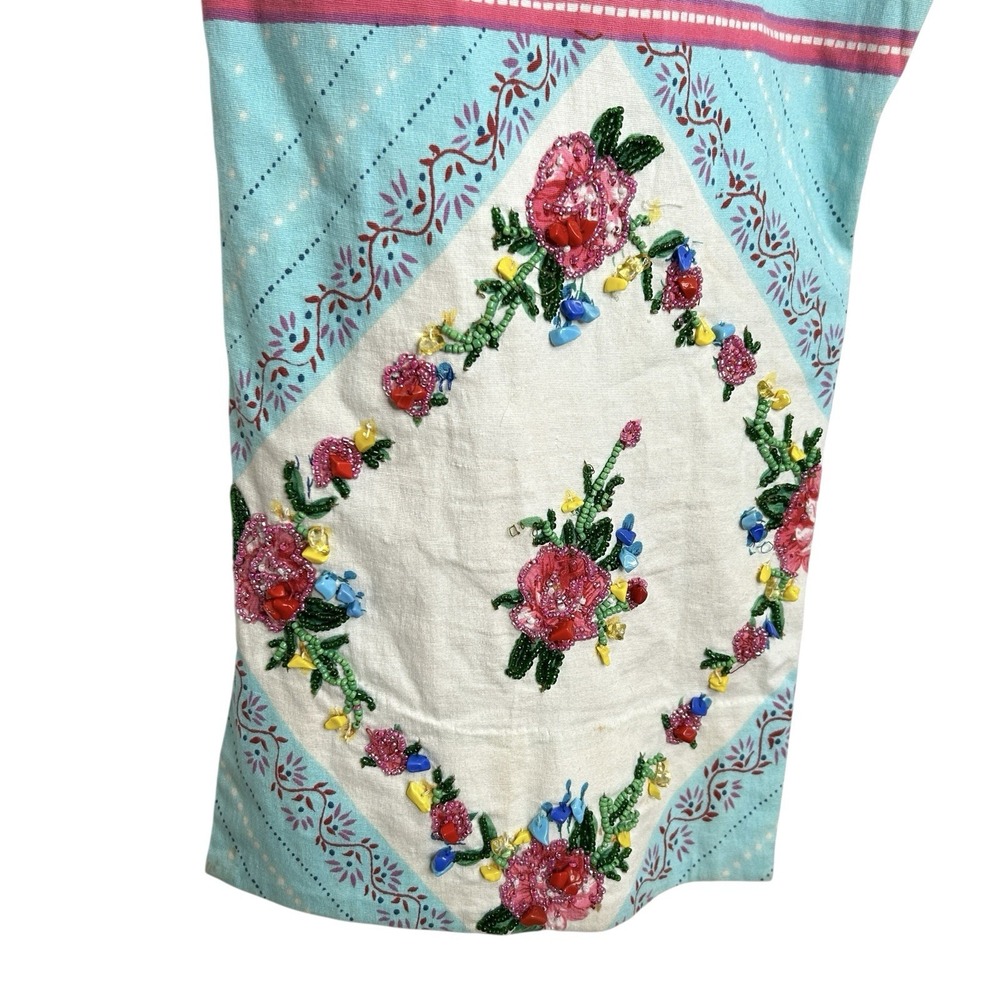 Ario Beaded Cropped Pants Large Boho Cottage Floral Art Patchwork Print Wide Leg - Picture 12 of 14